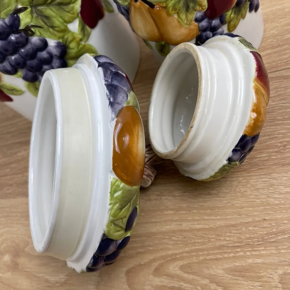Vintage Better Homes & Gardens Sonoma Village Ceramic Fruit Canister Set 2pc